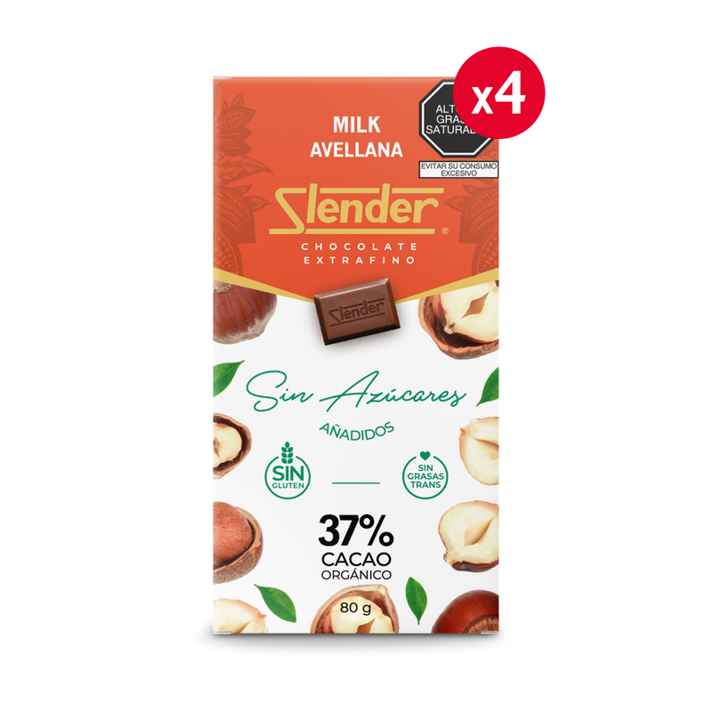 Slender - Pack x4 - Milk Avellana (80 gr.) al 37%