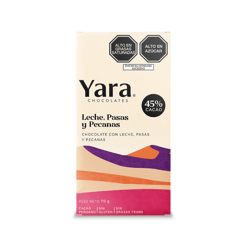 Yara - Leche, Pasas y pecanas (70 gr.) al 45%