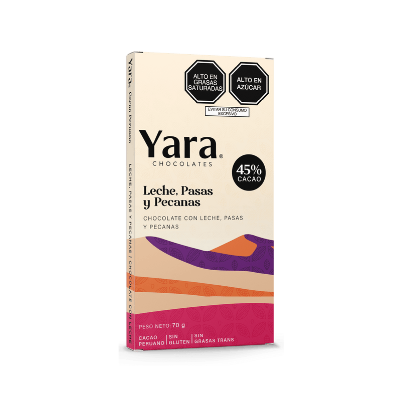 Yara - Leche, Pasas y pecanas (70 gr.) al 45%