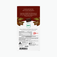 SLENDER TABLETA DE CHOCOLATE BITTER (100 gr.) contiene 60% de cacao orgánico peruano. Chocolate bitter endulzado sin azúcar, una perfecta elección balanceada, dulce y saludable.